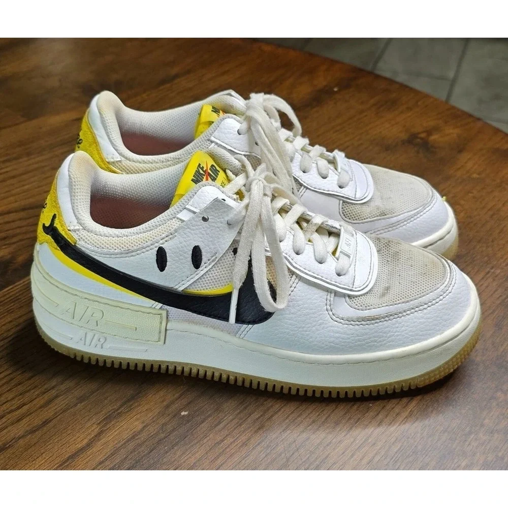 Nike Air Force 1 Shadow Womens Sneakers Size 8 White Yellow Black‎ Leather